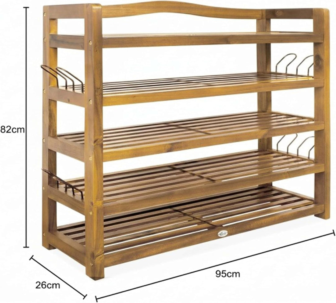Casaria® Schuhregal mit 5 Ebenen 95x26x82cm FSC®-Zertifiziert Akazien Holz Massiv Bad Diele Flur Bad