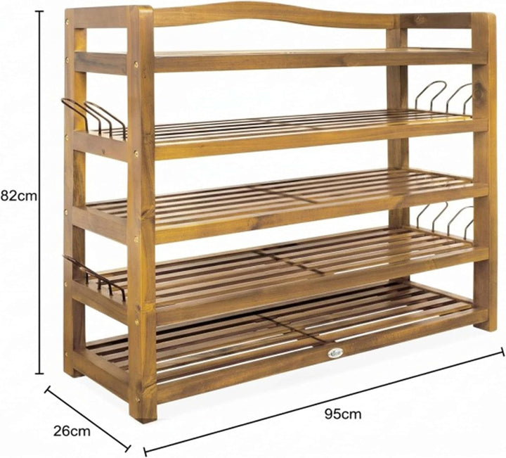 Casaria® Schuhregal mit 5 Ebenen 95x26x82cm FSC®-Zertifiziert Akazien Holz Massiv Bad Diele Flur Bad