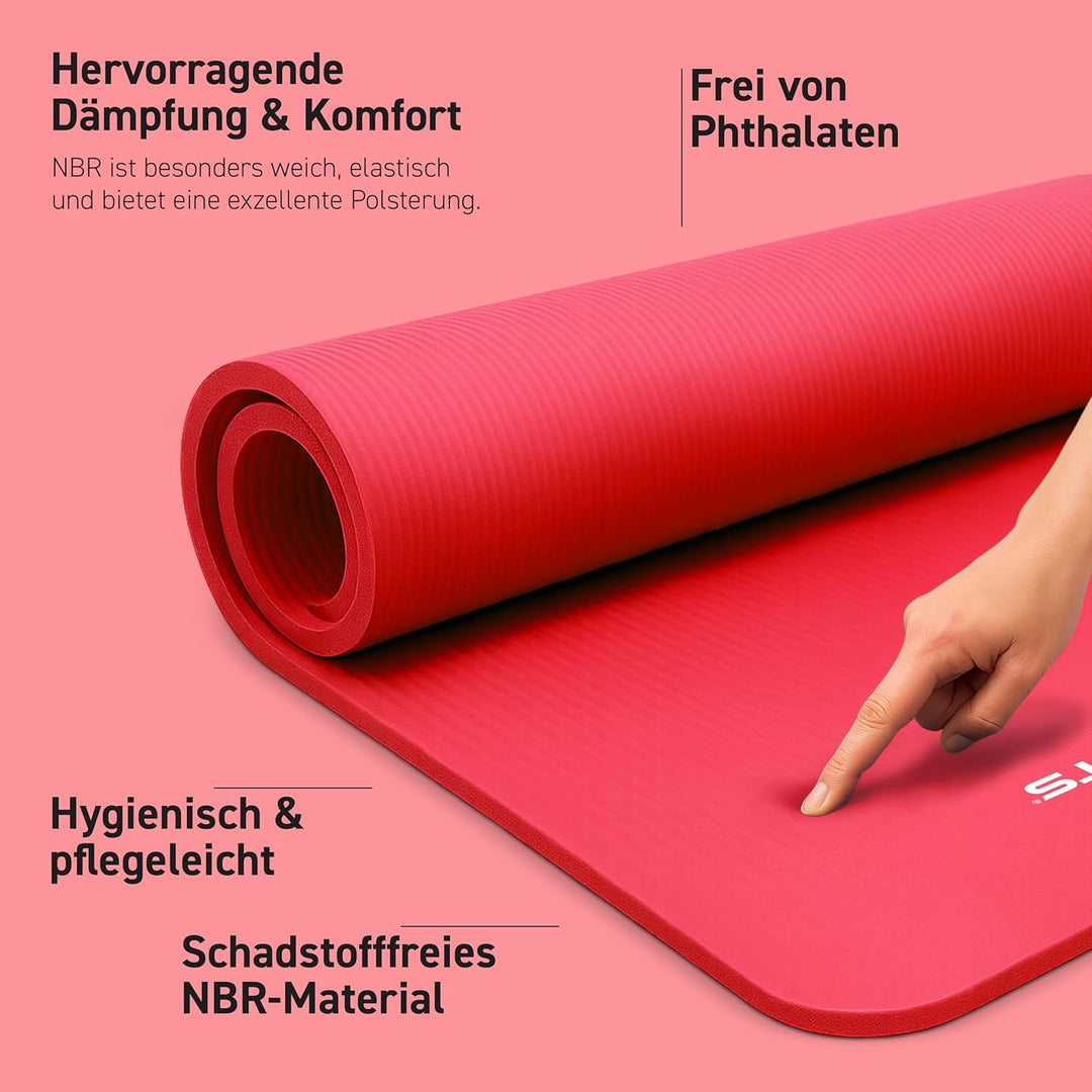 MSPORTS Gymnastikmatte Premium inkl. Tragegurt + Übungsposter + Workout App I Hautfreundliche Fitnes