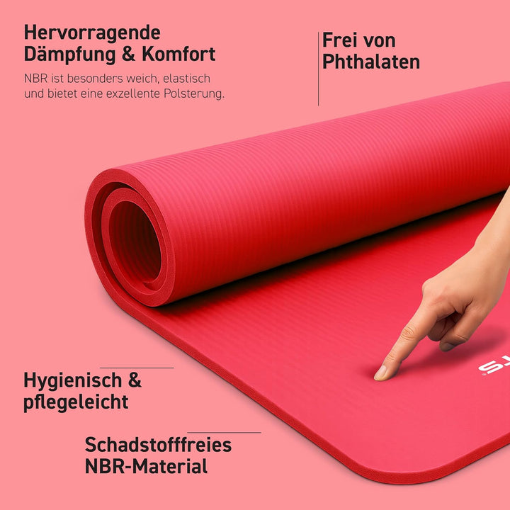 MSPORTS Gymnastikmatte Premium inkl. Tragegurt + Übungsposter + Workout App I Hautfreundliche Fitnes