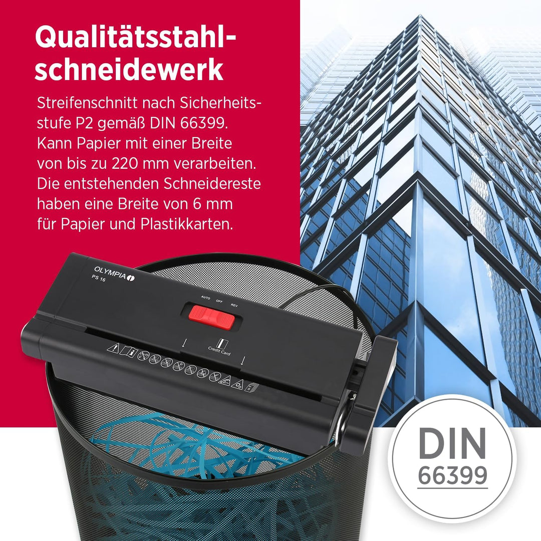 Olympia PS 16 Aufsatzaktenvernichter | Streifenschnitt | Sicherheitsstufe P2 | Bis zu 6-Blätter glei