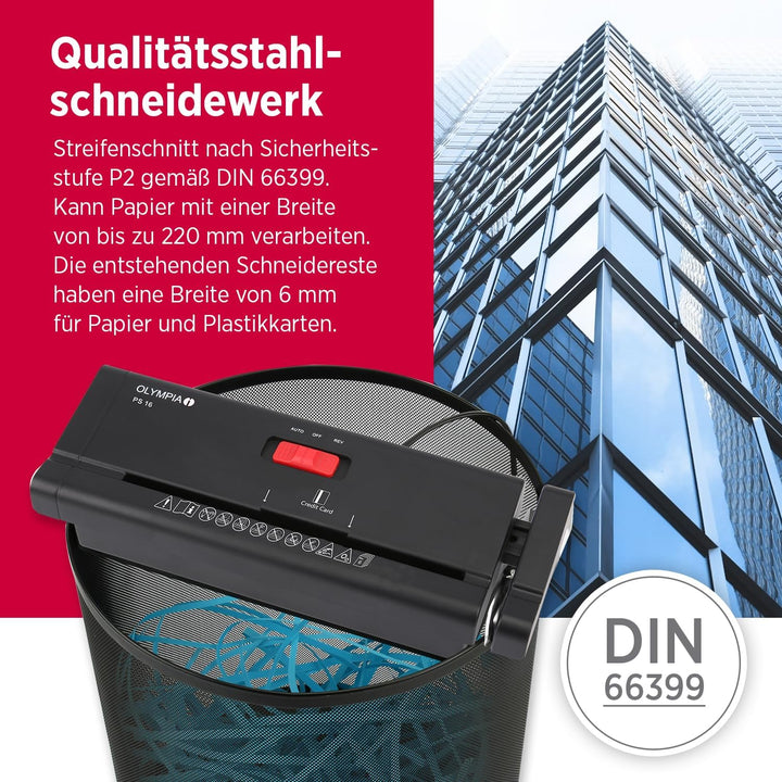 Olympia PS 16 Aufsatzaktenvernichter | Streifenschnitt | Sicherheitsstufe P2 | Bis zu 6-Blätter glei