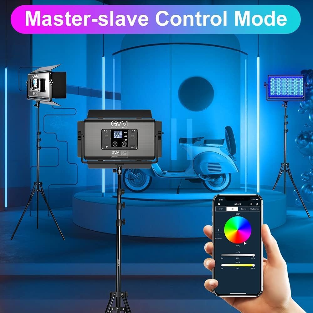 GVM RGB Videolicht Panel mit Stativ Set, 75W LED Videoleuchte mit APP-Steuerung, 3200K-5600K LED Stu