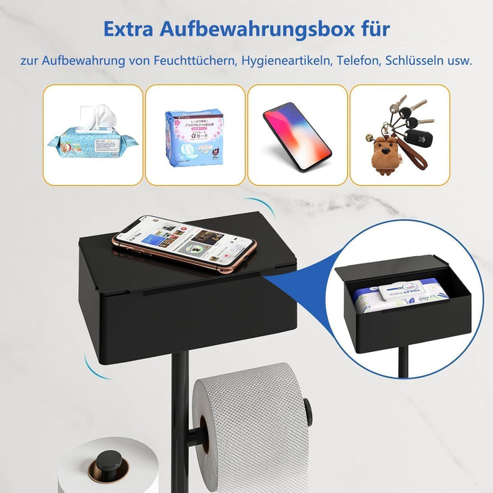 Klopapierhalter Stehend mit Klobürste - GUIGUZI Edelstahl Schwarz Toilettenpapierhalter mit Feuchttü