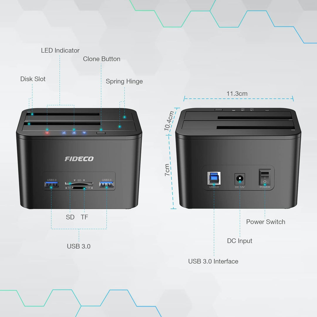 Festplatten Dockingstation, FIDECO USB Festplatten Docking Station Offline Klonfunktion für 2,5 Zoll