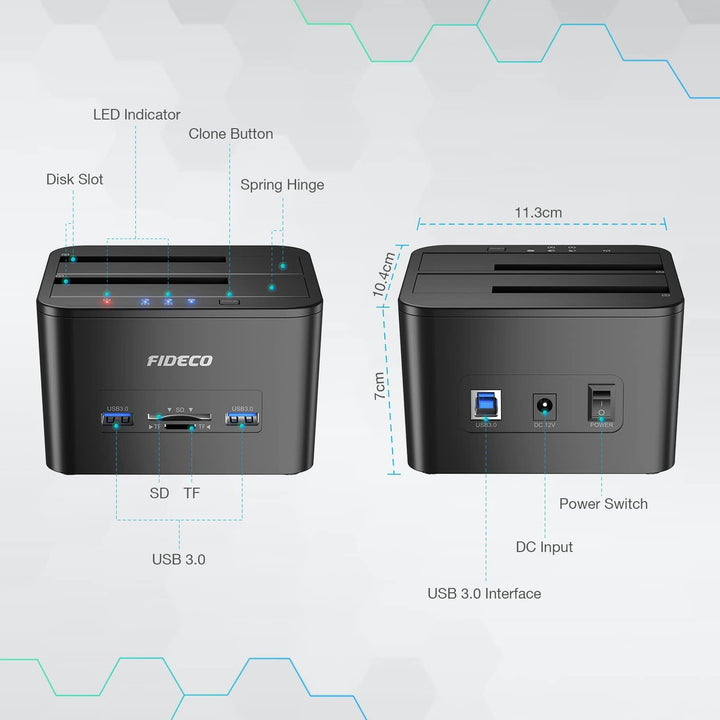 Festplatten Dockingstation, FIDECO USB Festplatten Docking Station Offline Klonfunktion für 2,5 Zoll