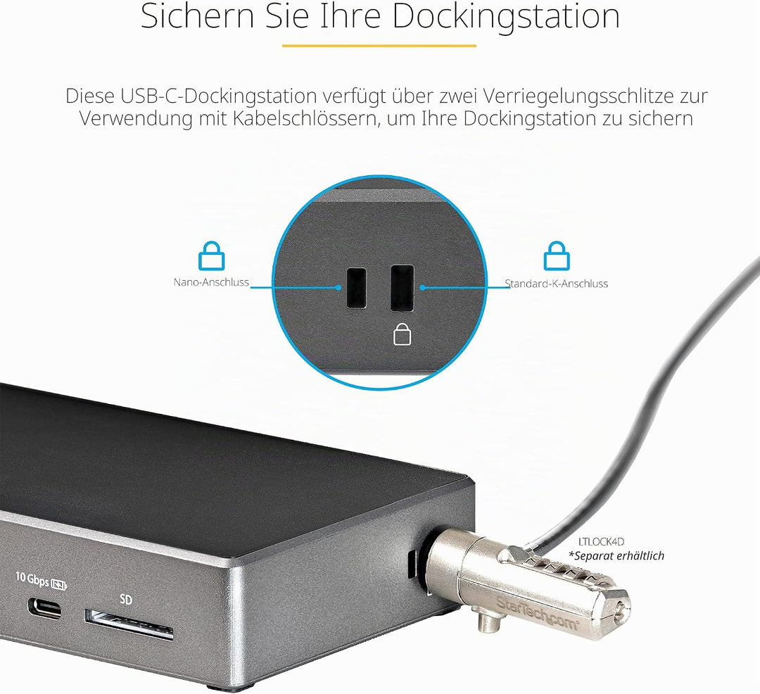 StarTech.com USB C Dock (DK31C2DHSPDUE) Dreifache 4K Monitor USB Typ-C Dockingstation - 100W Power D