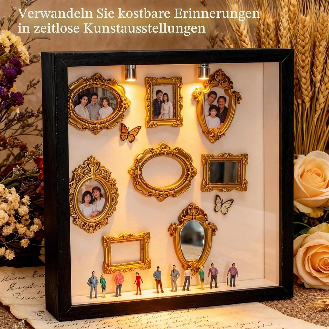 DIY Mini Museum Silhouette Box Foto Erinnerungsanzeige Set mit 8 Mini Goldene Rahmen 10 Mini Mensche