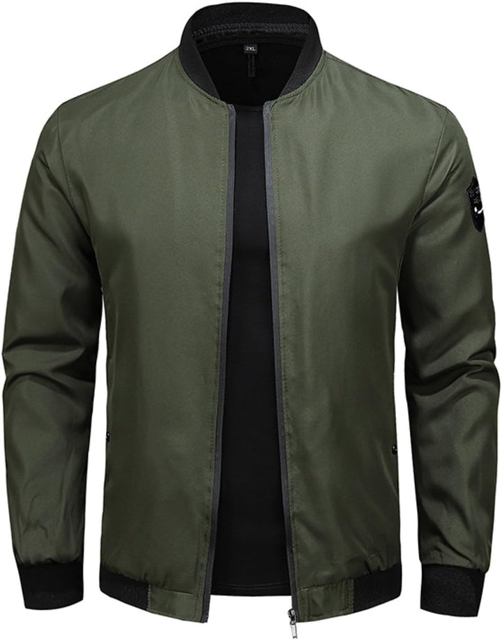 Herren Leichte Dünne Bomberjacke mit Ärmeltasche Blouson Jacke Übergangsjacke Stehkragen US Fliegerj