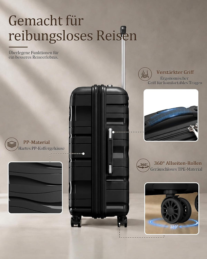 KONO Trolley Koffer Mittelgross Leicht Hartschalenkoffer Reisekoffer mit 4 Rollen und TSA Schloss, 6