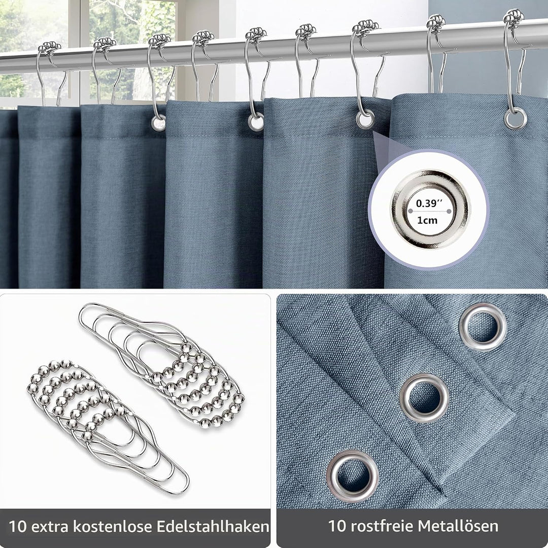 VANZAVANZU Duschvorhang Leinen mit Metall Duschvorhangringe Stoff Textil Badewannenvorhang Anti Schi