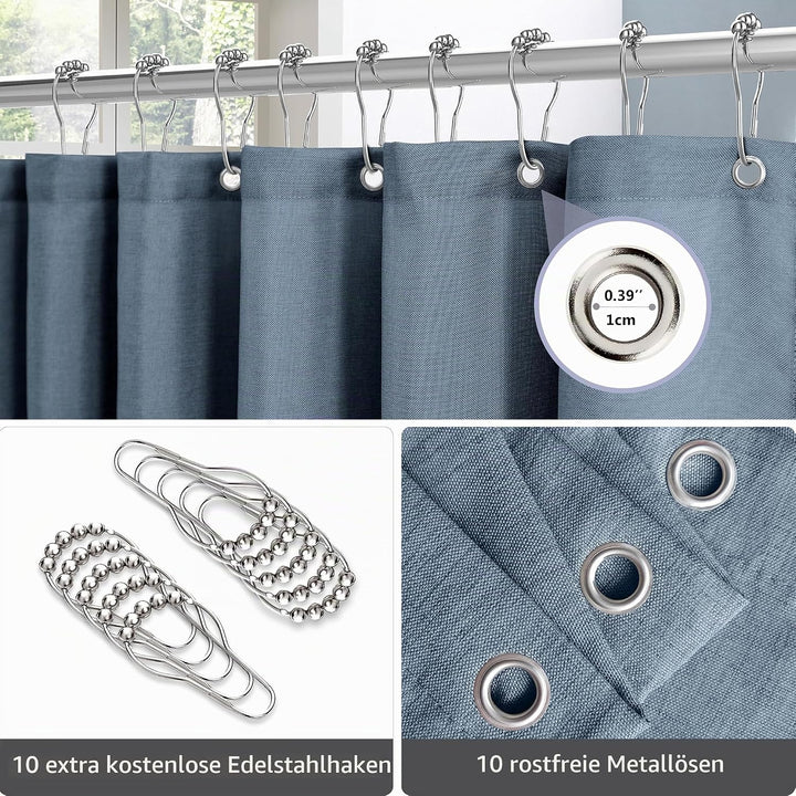 VANZAVANZU Duschvorhang Leinen mit Metall Duschvorhangringe Stoff Textil Badewannenvorhang Anti Schi