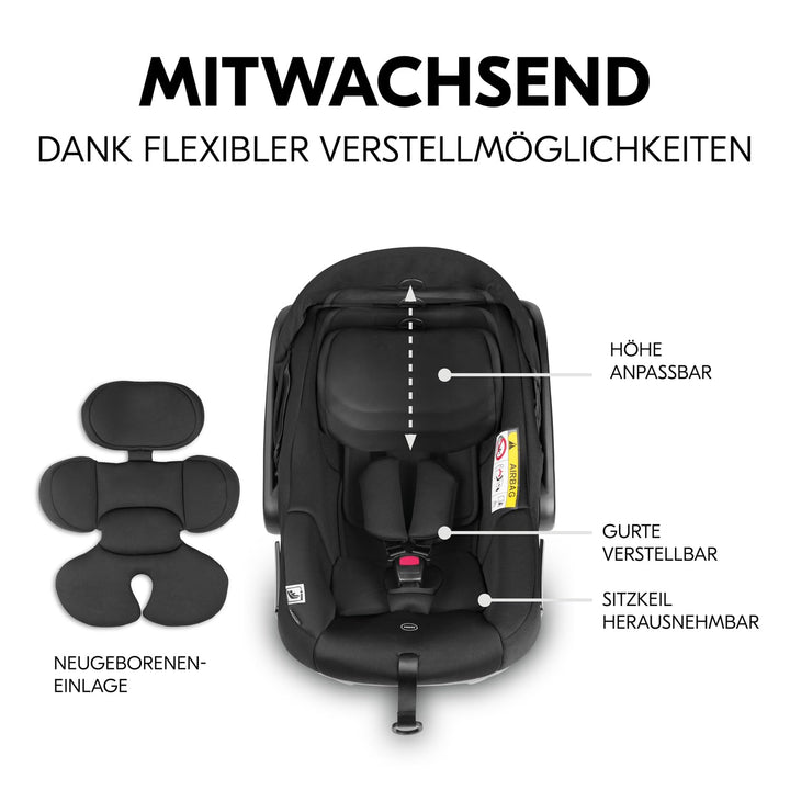 hauck Drive N Care Set, Schwarz - i-Size Babyschale mit Isofix Basisstation für Babys ab Geburt mit