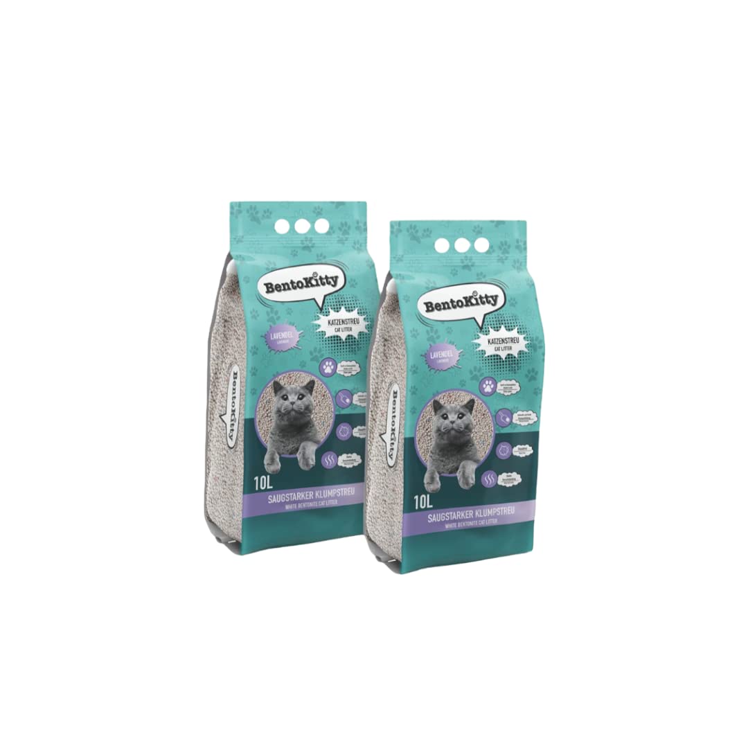 BentoKitty Katzenstreu (20L, 2er Pack) mit Lavendel Duft, Klumpend, weiss, feinkörnig, Klumpstreu au