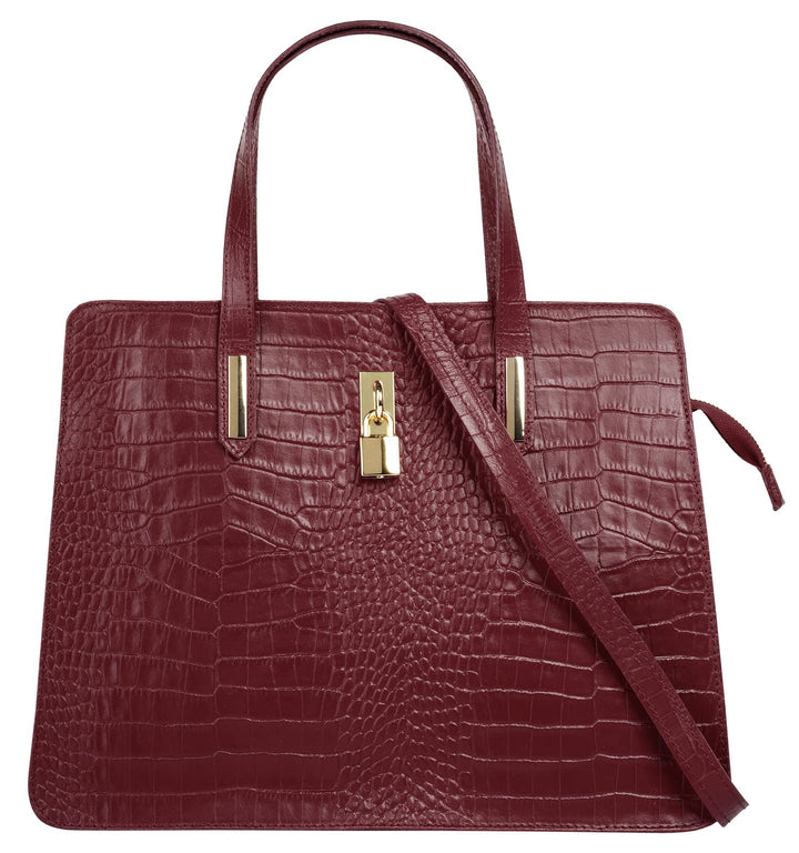 Handtasche Echt Leder Damen Made in Italy, Smartphonefach, Kroko-Design, elegante Umhängetasche, Dam