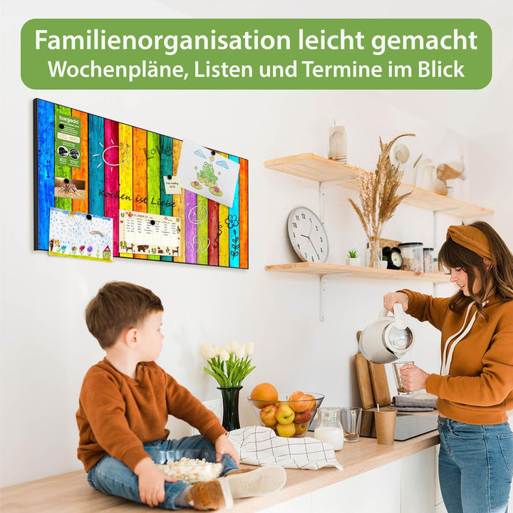 banjado Magnettafel schwarz 78 x 37cm / Magnetwand Metall/Magnetpinnwand als Memoboard/Pinnwand Magn