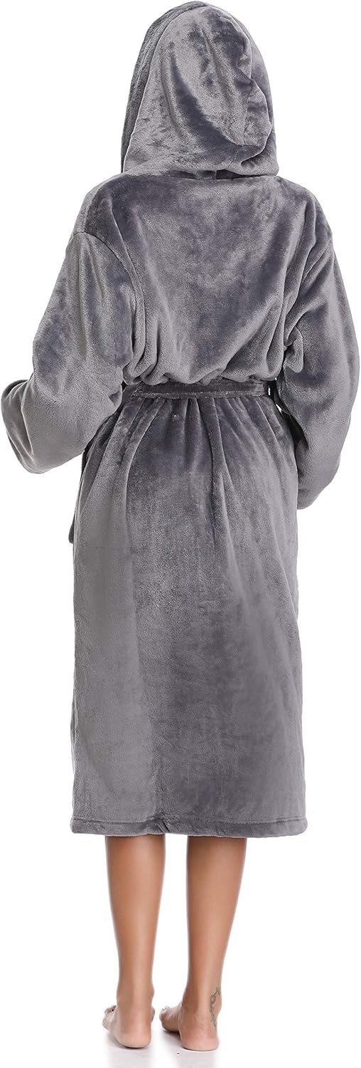 Vlazom Winter Bademantel weicher Flanell Bademantel Damen Saunamantel mit Kapuze Flauschiger Morgenm