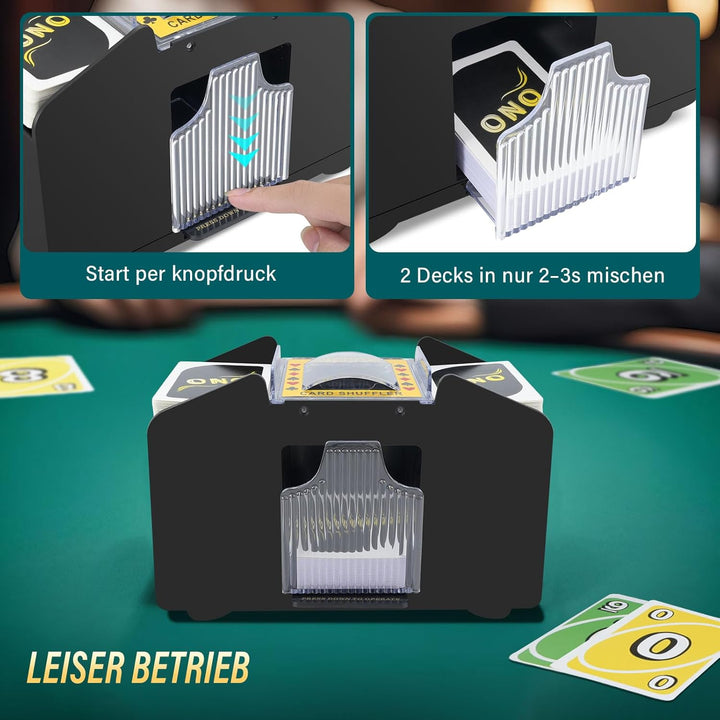 Elektrische Kartenmischmaschine, Automatischer Kartenmischer für 1–4 Decks, Kartenmischgerät für UNO