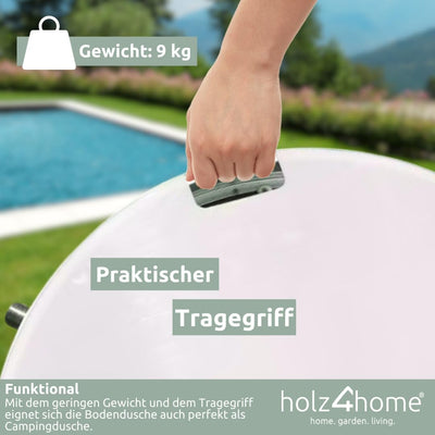 holz4home® Bodendusche als Gartendusche oder Pooldusche I Rund aus WPC und Aluminium I Höhenverstell