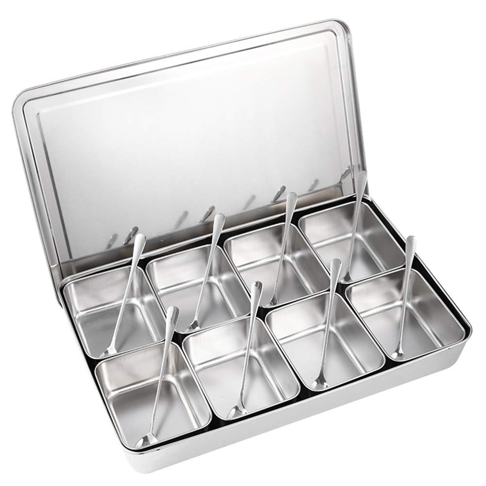 Fdit 8 Raster Aluminium-Legierung Gewürzbox, Gewürzbehälter Gewürzglas Küchenutensilien für Gewürze,