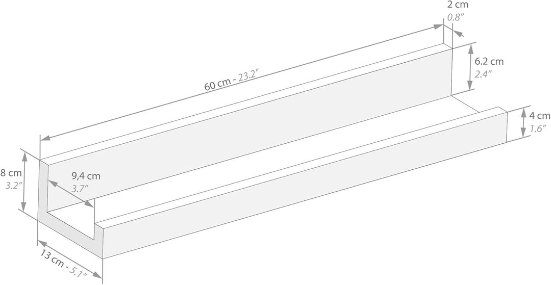 MOBILI FIVER, 2er-Set First Bilderregale, 60 cm, Eiche, Made In Italy 60 x 13 x 8 cm Eiche, 60 x 13