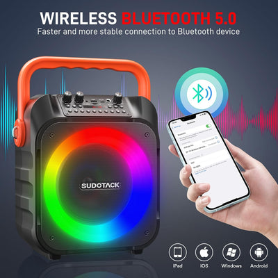 SUDOTACK Tragbare Karaoke Maschine mit 2 kabellose Mikrofone, Bluetooth Lautsprecher Box für Erwachs