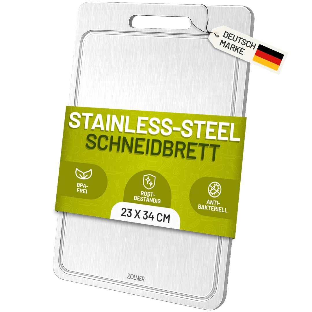 Edelstahl Schneidebrett 34x23cm Antibakteriell – Metall Schneidebrett Spülmaschinenfest, Premium ohn