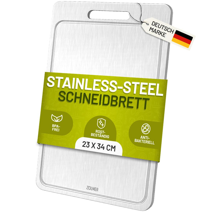 Edelstahl Schneidebrett 34x23cm Antibakteriell – Metall Schneidebrett Spülmaschinenfest, Premium ohn