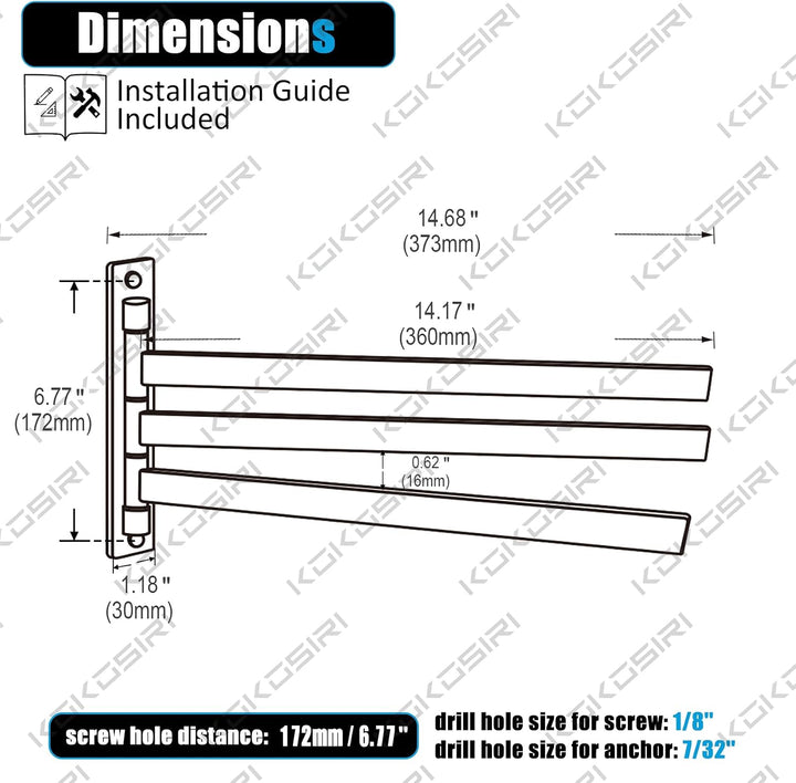 KOKOSIRI Handtuchhalter Rack Schwenkbar Bad Handtuchstangen Swing Out 3-Schiene für Bad Küche Gebürs