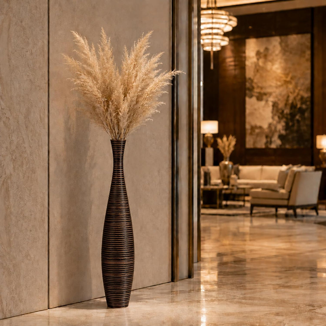 Leewadee Grosse Bodenvase für Dekozweige hohe Standvase Design Holzvase, Holz, 90 cm, Braun 90 cm Br