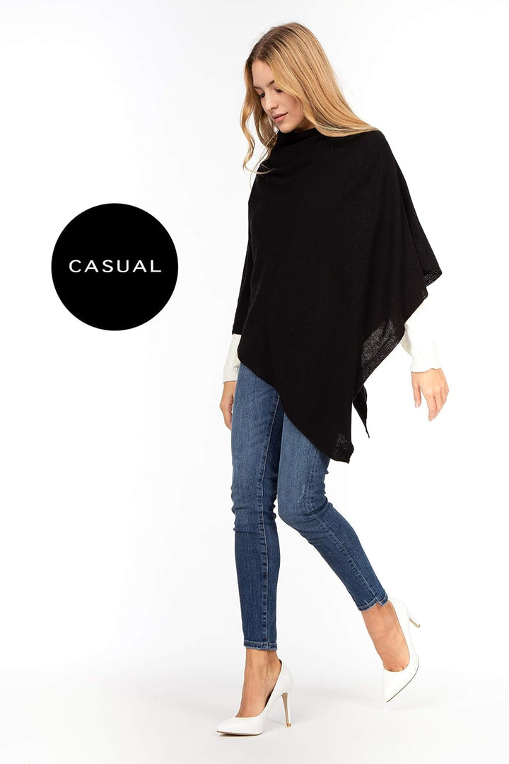 Marine Cashmere - Poncho aus Kaschmir-Mischgewebe für Damen, zart und weich, aus Kaschmir Schwarz, S