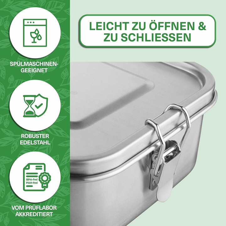 WILDBÄR – Premium Edelstahl Brotdose. BPA& plastikfreie Lunchbox mit flexibler Abtrennung ist auslau