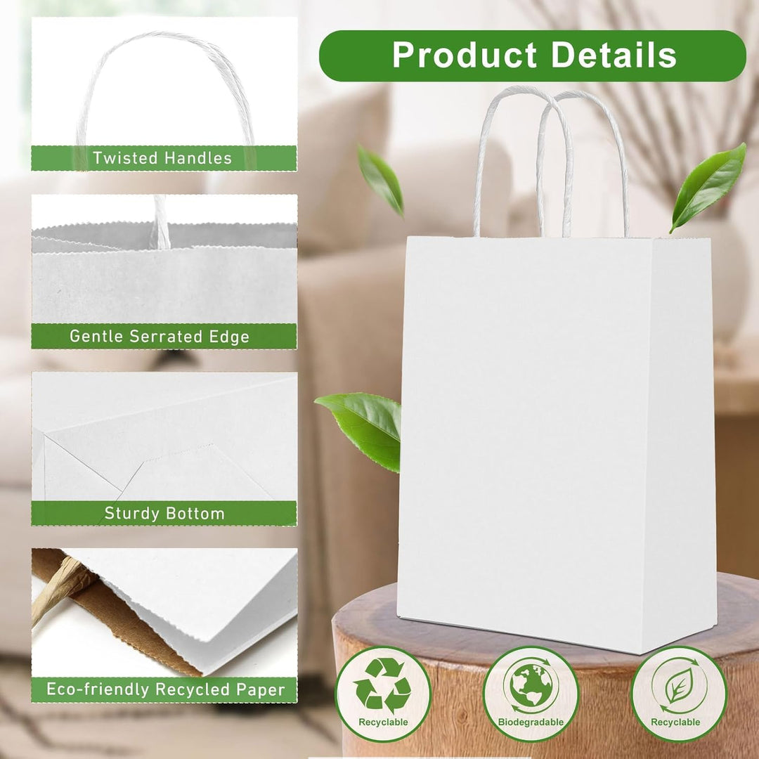 Gucass 50 Stück Gross Papiertüten mit Henkel, Weiss Kraft Papiertaschen Geschenktüten, 26x12x33cm Pa