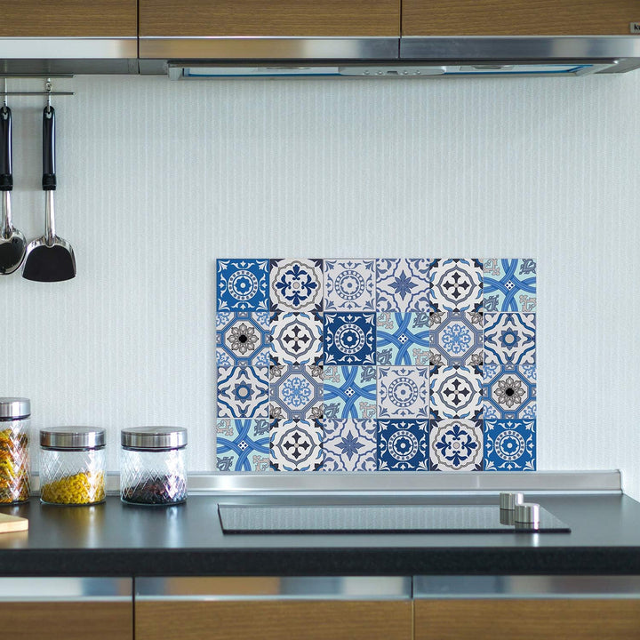 Queence | Küchen Spritzschutz Fliesenmuster 60x40 cm | Küchenrückwand | Alu-DiBond | Abdeckung Herd