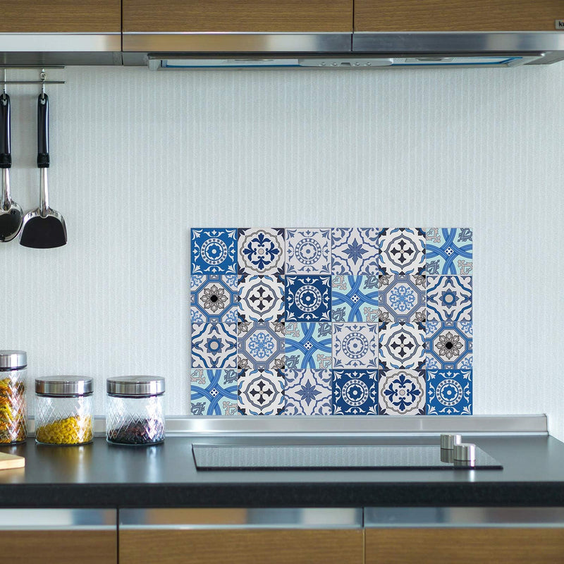 Queence | Küchen Spritzschutz Fliesenmuster 60x40 cm | Küchenrückwand | Alu-DiBond | Abdeckung Herd