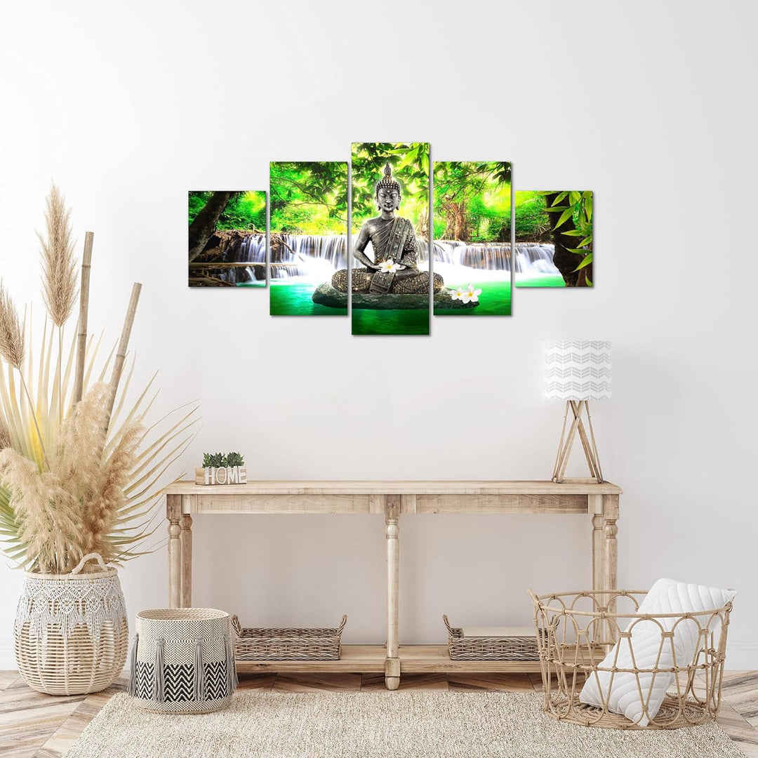 Runa Art Wandbilder Buddha Wasserfall 5 Teilig Bild auf Vlies Leinwand Deko Wohnzimmer Schlafzimmer