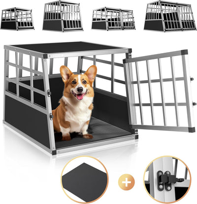 CADOCA® Hundetransportbox Aluminium Hundebox Kofferraum robust verschliessbar trapezförmig M 54x70x5