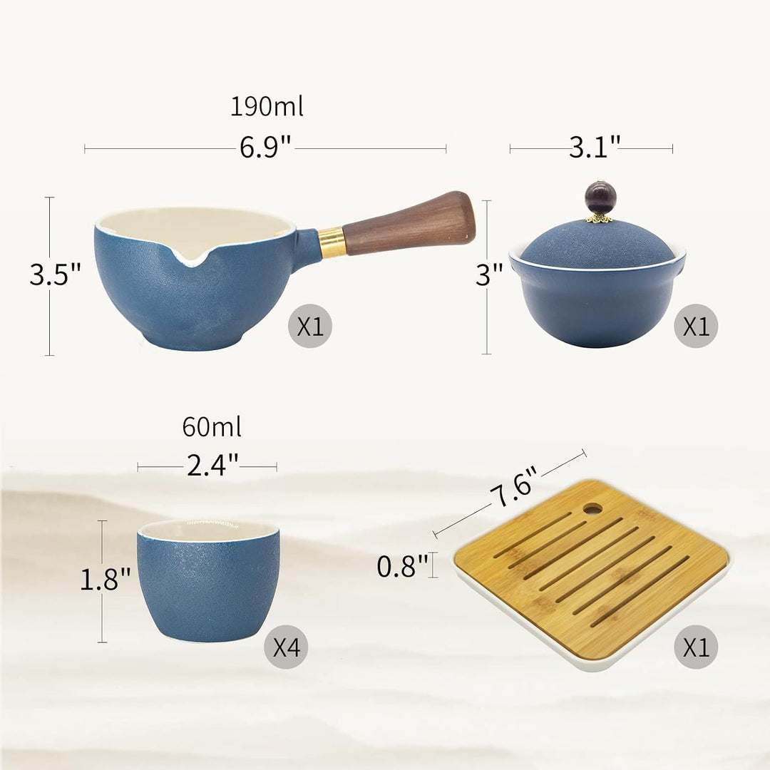 Lurrier Chinesisches Gongfu-Teeset aus Porzellan, Teekannen-Set mit 360 Grad drehbarem Teebereiter u