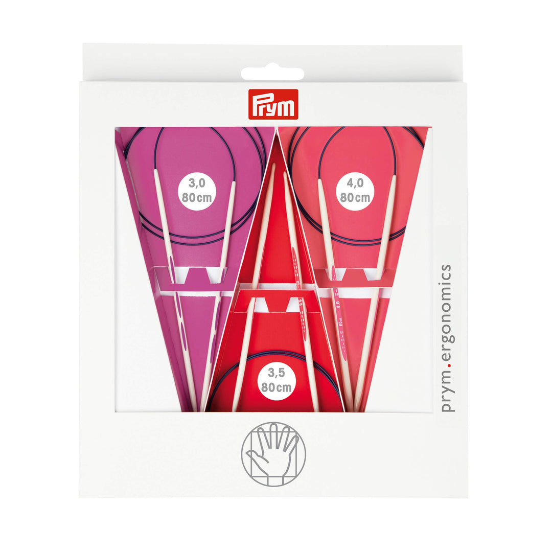 Prym 215000 Rundstricknadel Set prym.ergonomics, 3,0-4,0mm, Kunststoff, multicolor, alabasterweiss,