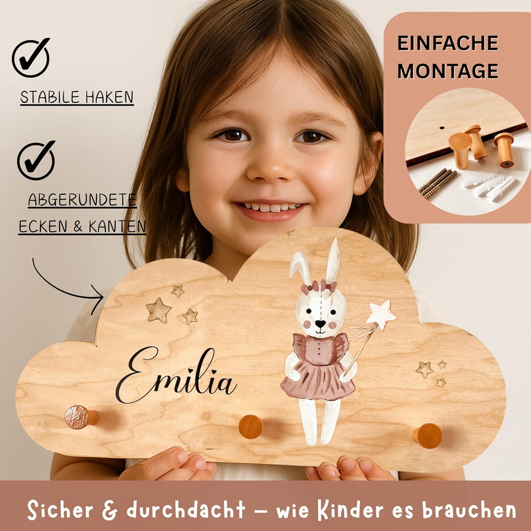 EmiliaLotte Kindergarderobe Personalisiert mit Wunschname I Garderobe Kinder aus Holz - Verschiedene