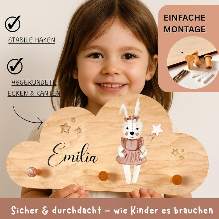 EmiliaLotte Kindergarderobe Personalisiert mit Wunschname I Garderobe Kinder aus Holz - Verschiedene