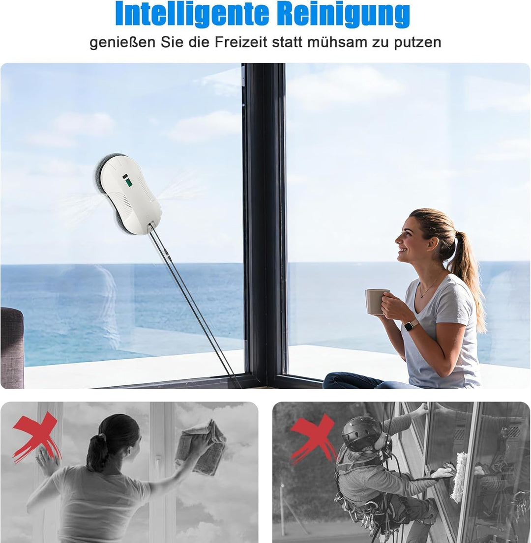 Roboclean Fensterputzroboter mit Sprühfunktion, Window Cleaning Robot 3 Reinigungsmodi für streifenf