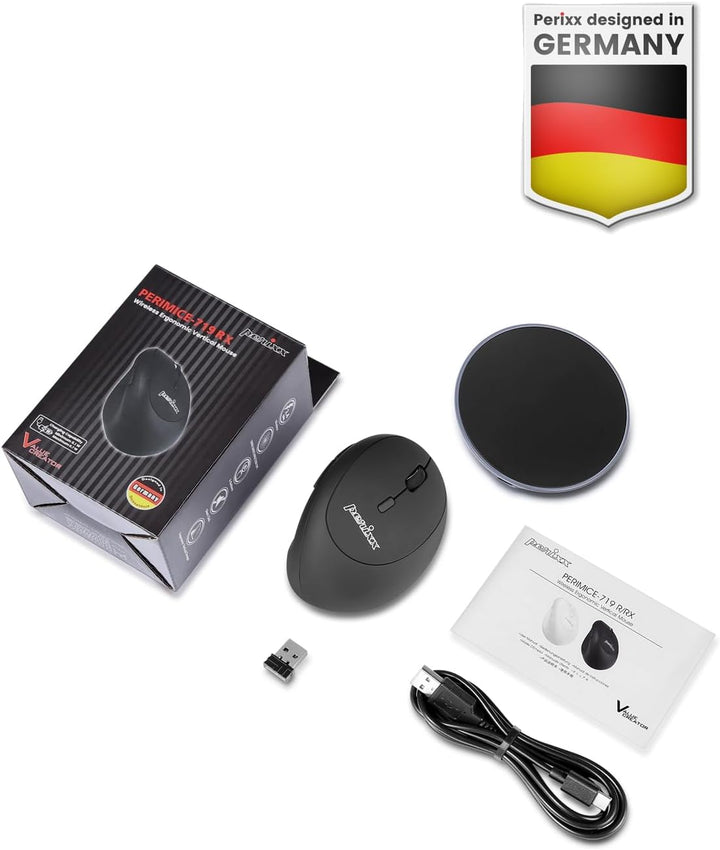 Perixx PERIMICE-719RX Kabellose Duo-Akku Ergonomische Vertikale Maus, 2.4GHz, 6 Tasten, Einstellbare