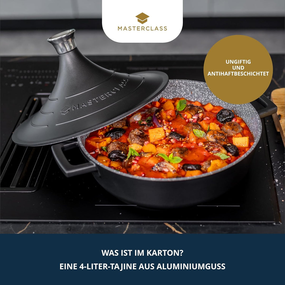 MasterClass Tajine-Form aus Aluminiumguss mit selbstbindendem Kegeldeckel, 4 l, Antihaftbeschichtung