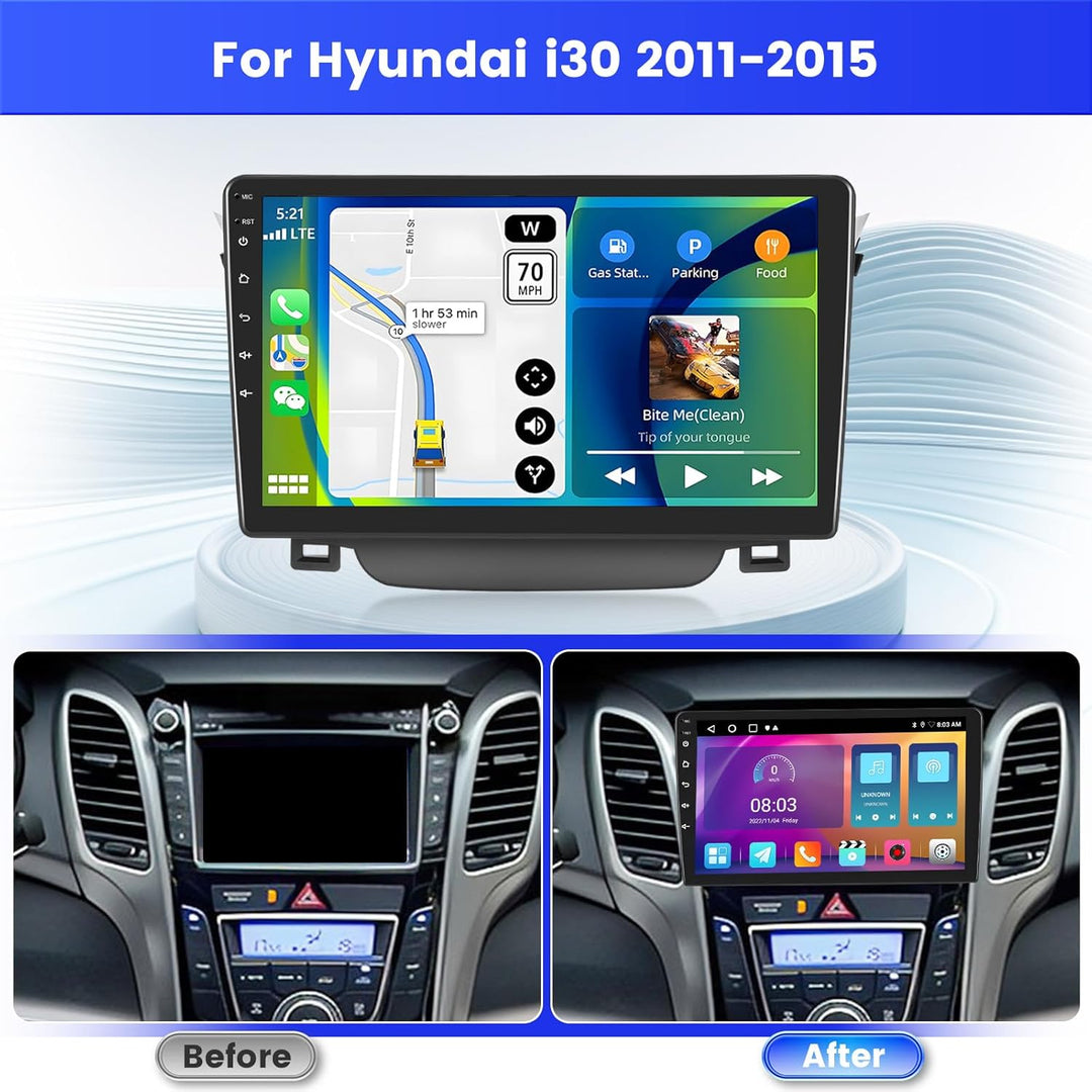 Android 15 Radio für Hyundai i30 2011-2015 2+64G mit Wireless CarPlay Android Auto, 9 Zoll Bildschir