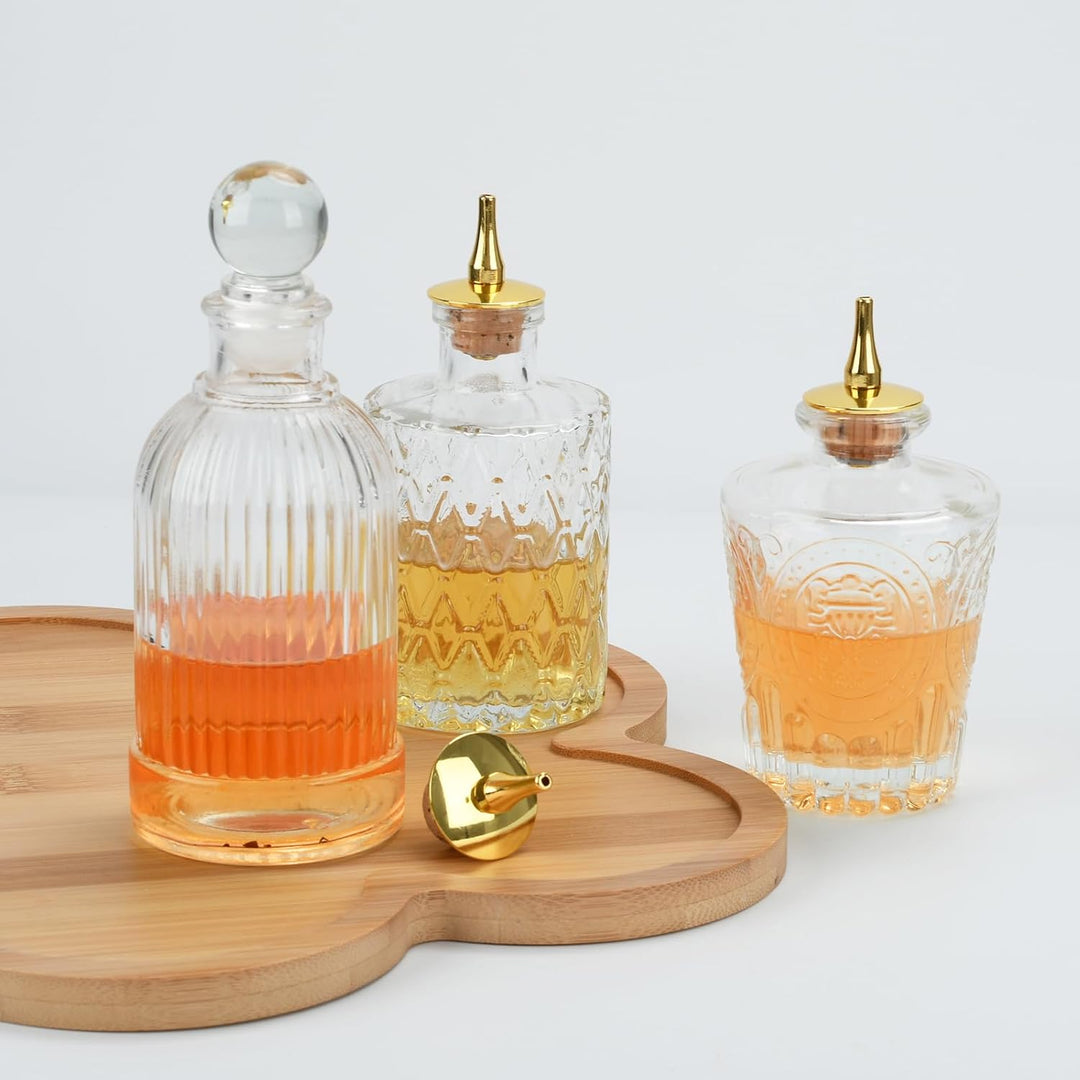 Liquor Decanters Vintage Glasflasche 3 Stück mit Metall Ausgiesser und Verschlussstopfen, Kaffeesiru