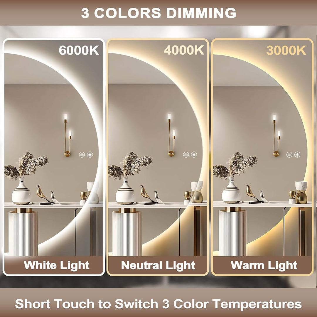 Halbrunder Spiegel mit Beleuchtung, 120 × 60cm LED Badspiegel mit Touch Schalter, Badezimmerspiegel