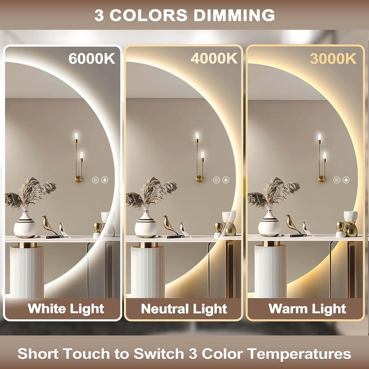 Halbrunder Spiegel mit Beleuchtung, 120 × 60cm LED Badspiegel mit Touch Schalter, Badezimmerspiegel