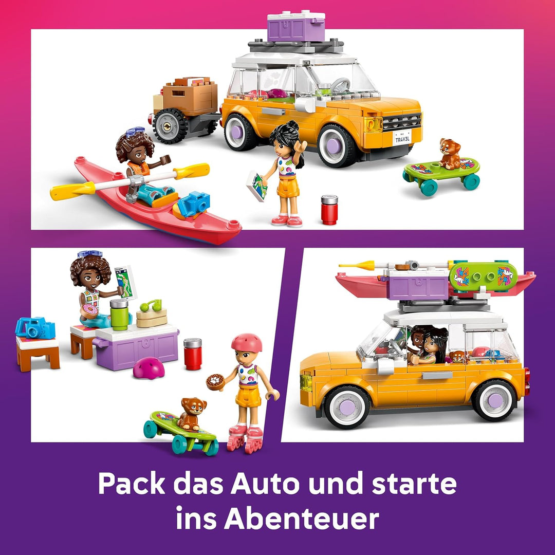 LEGO Friends Abenteuertrip mit Freunden -Reisewagen Spielzeug mit Anhänger, 2 Mini-Puppen, einer Hun