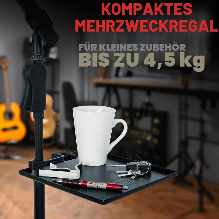 Gator Frameworks Zubehörablage für Mikrofonständer, 23 x 23 cm Fläche mit max. 4 kg Belastbarkeit, s